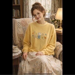 Top Stitch Morning Sun Grannycore Embroidered Sweatshirt Yellow Medium